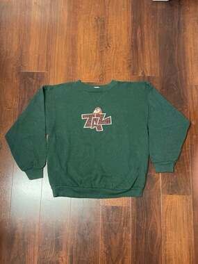VTG 90s Taz Looney Tunes Embroidered Plaid Logo Green Crewneck Sweatshirt Medium